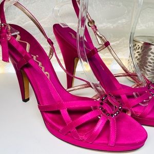 Hot pink satin strappy sandal